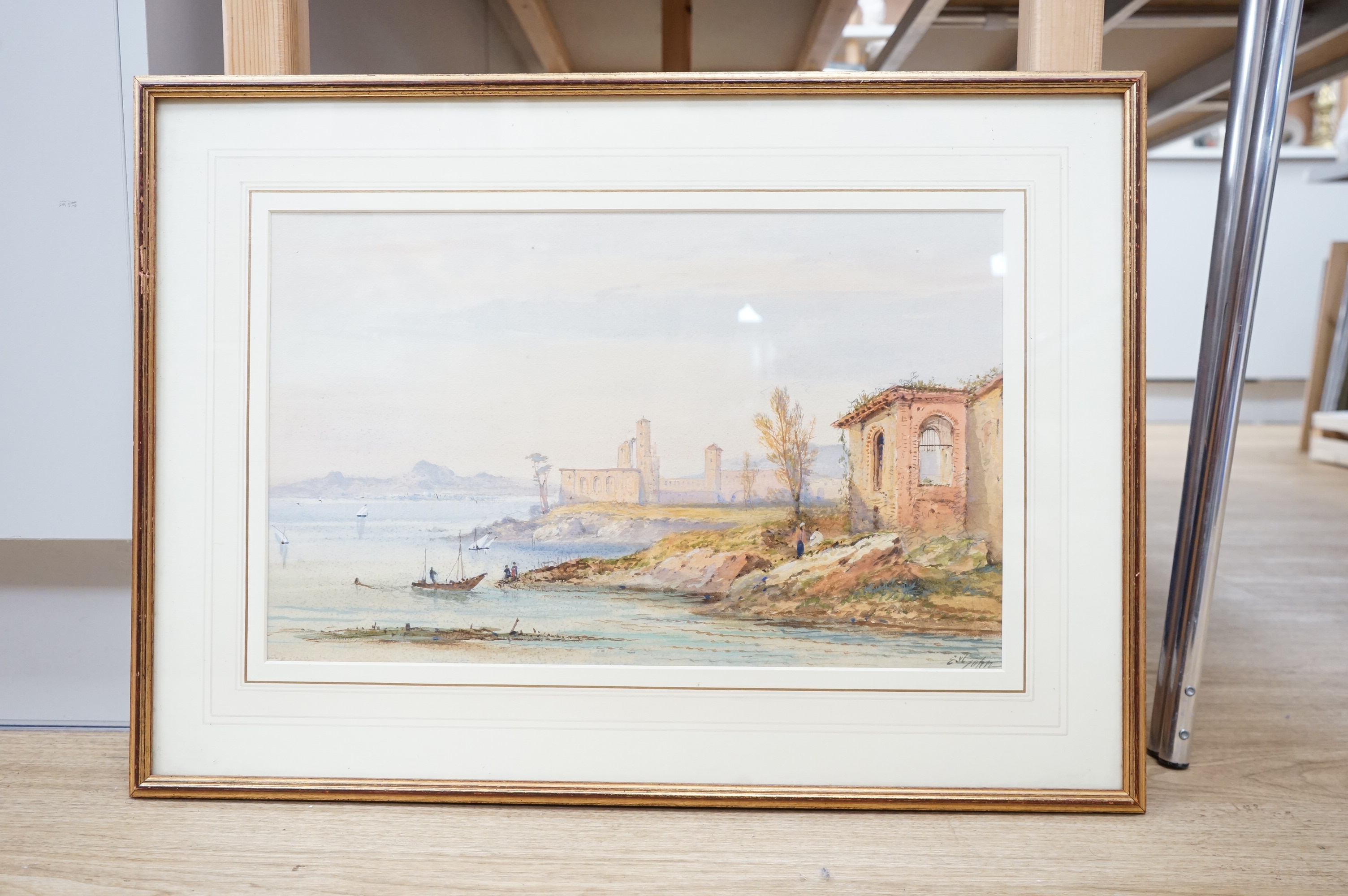 Edwin St. John (aka Frank Catano) (fl. 1880-1920), Italian lakeside view, signed, watercolour, 28 x 45cm